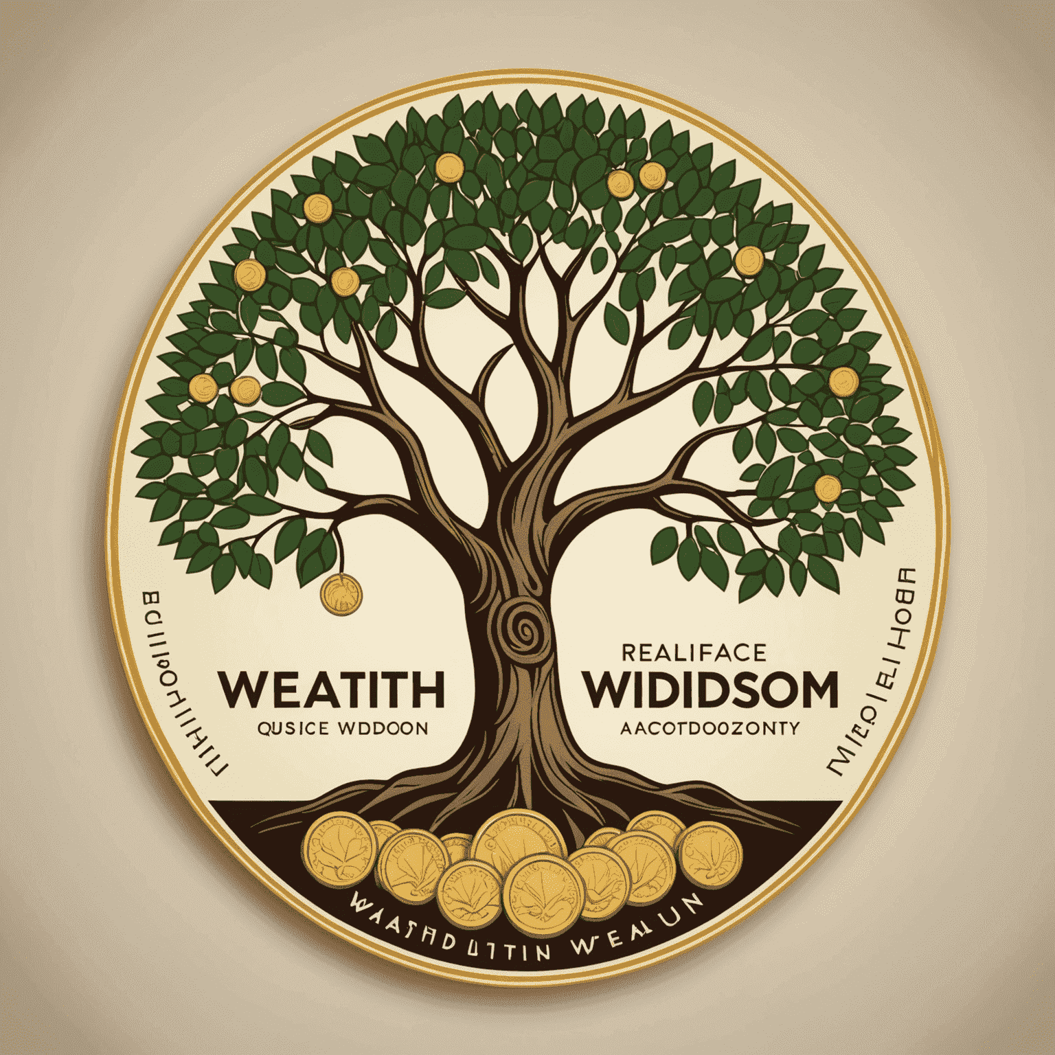 WealthWisdom logo featuring a stylized African acacia tree with coins as leaves, symbolizing growth and prosperity