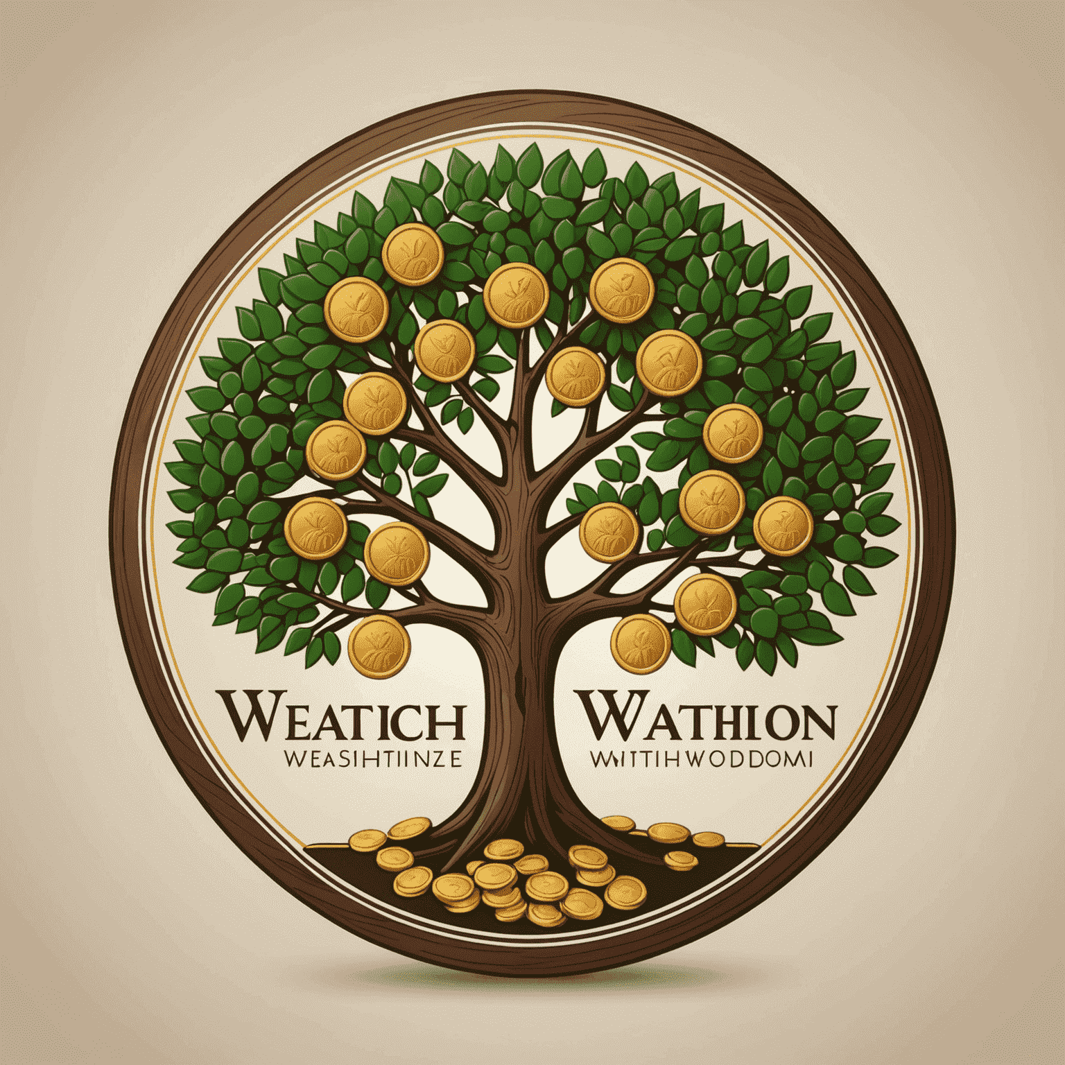 WealthWisdom logo featuring a stylized African acacia tree with coins as leaves, symbolizing growth and prosperity