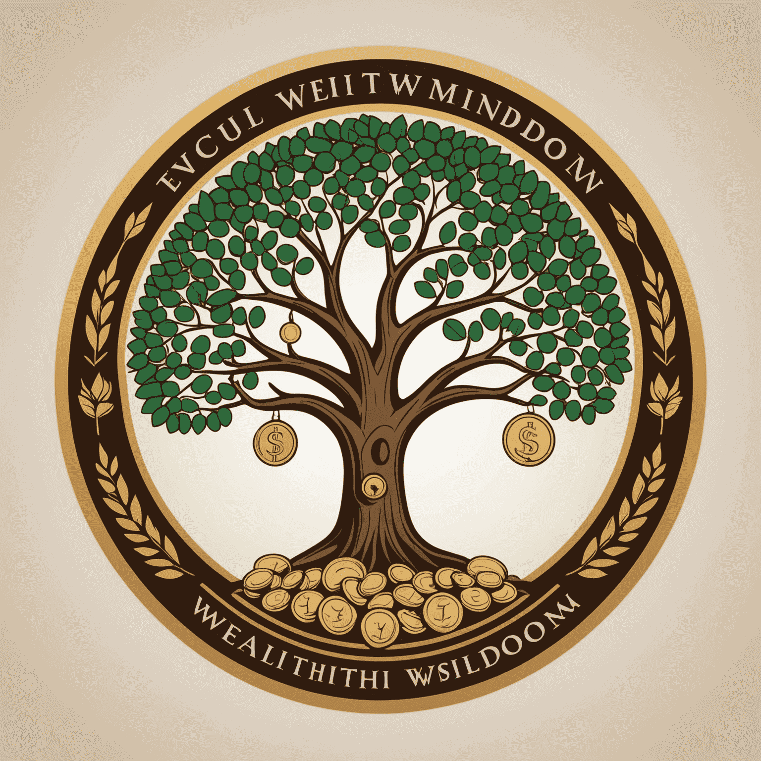 WealthWisdom logo featuring a stylized African acacia tree with coins as leaves, symbolizing growth and prosperity