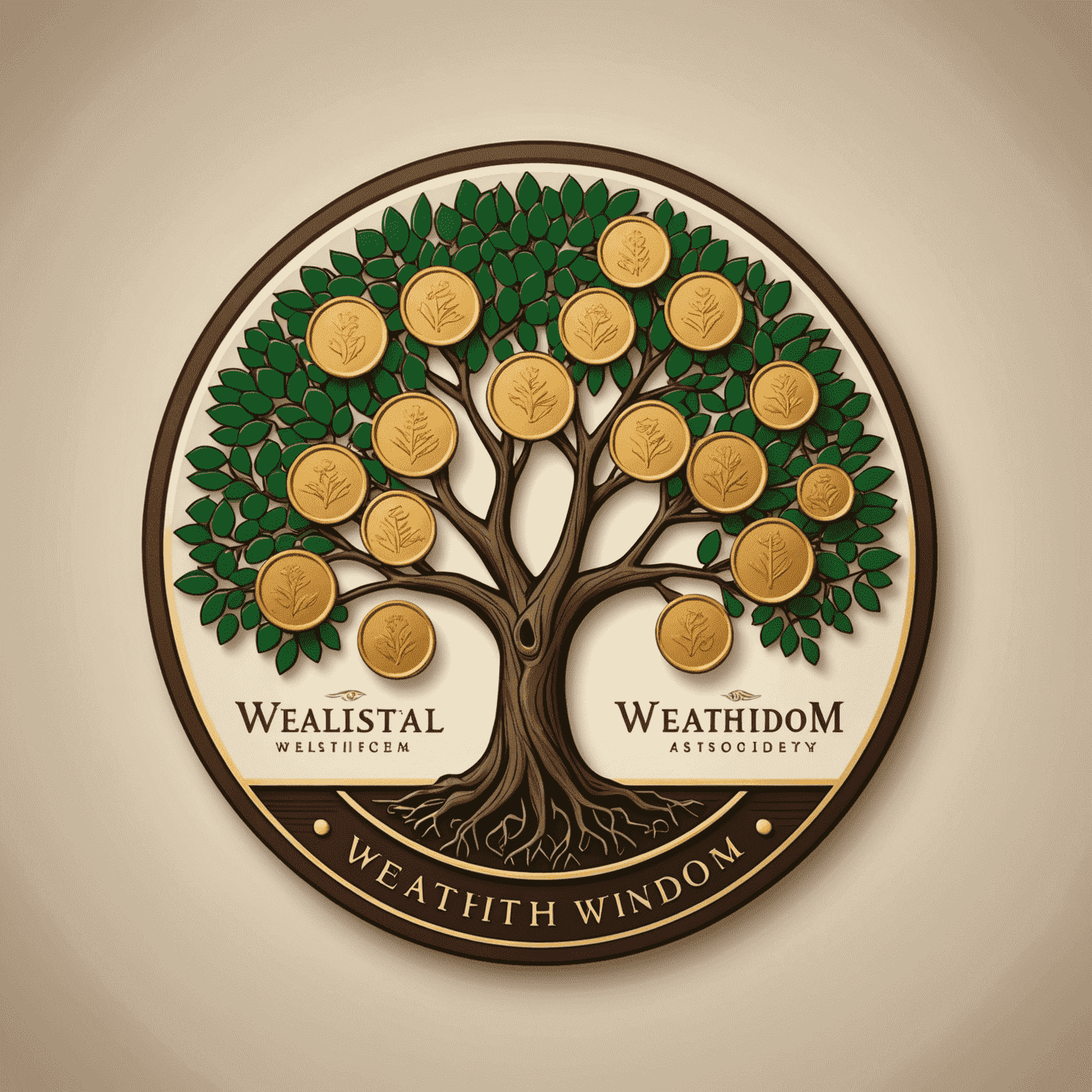 WealthWisdom logo featuring a stylized African acacia tree with coins as leaves, symbolizing growth and prosperity