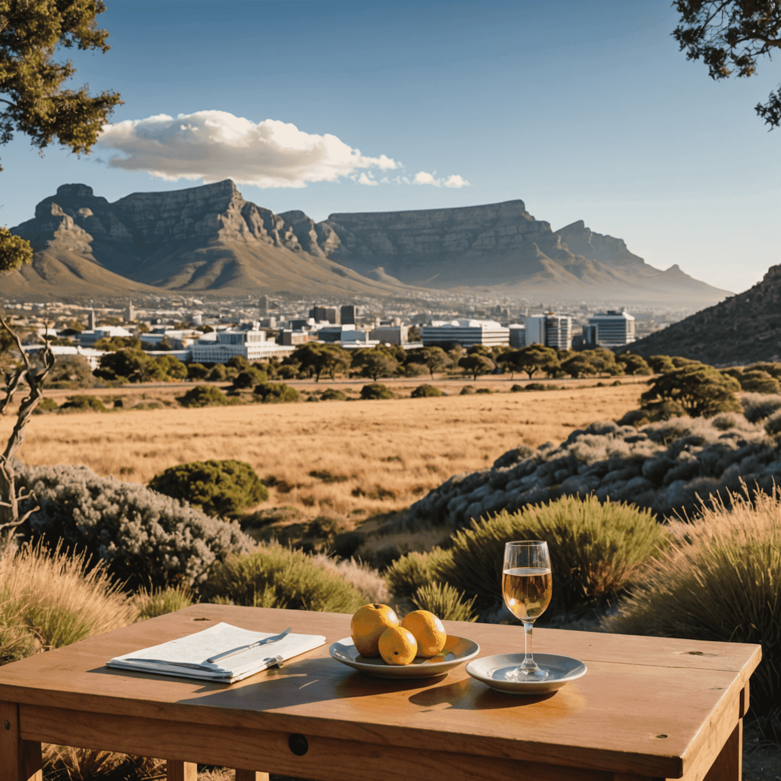 South African landscape with Table Mountain in the background, symbolizing the journey of financial goal setting