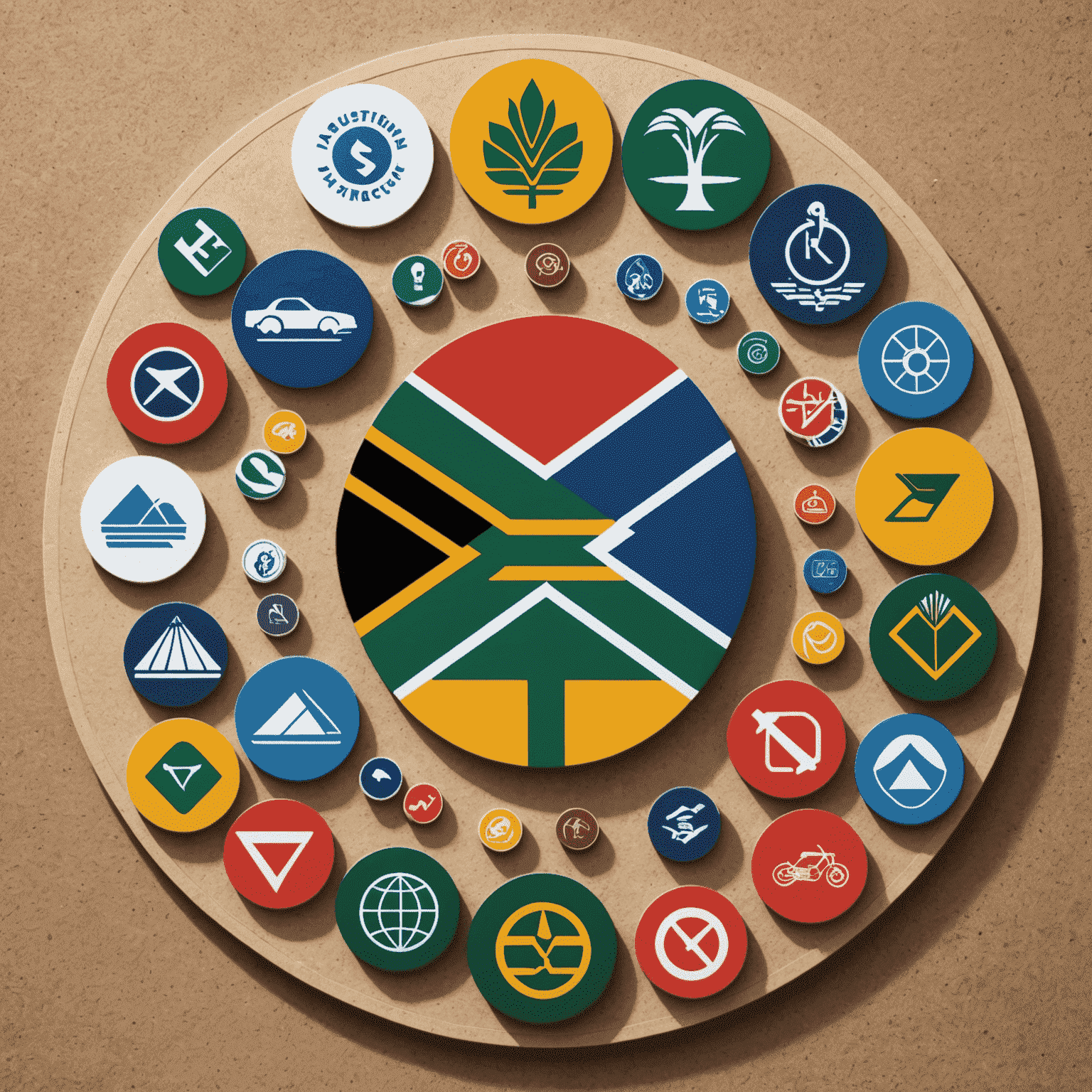 Diverse portfolio of South African company logos representing various sectors, arranged in a circular pattern to symbolize a unit trust fund