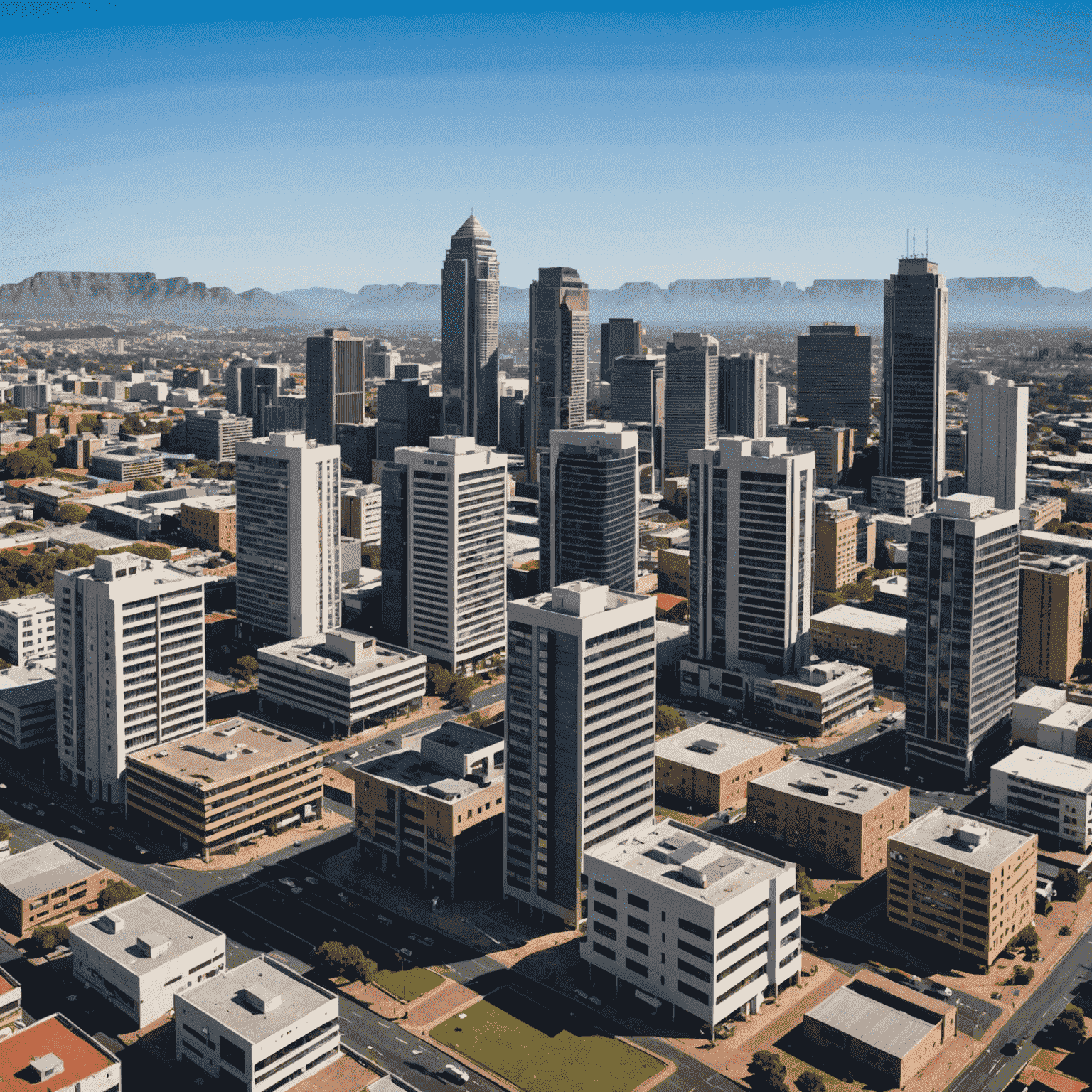 Modern residential and commercial buildings in a South African city skyline, representing real estate investment opportunities